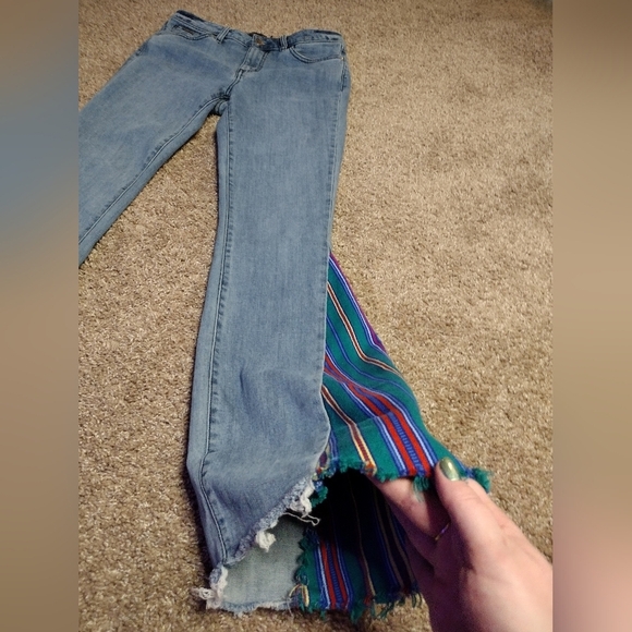 Prana Bell-Bottom Wide Flare Denim Jeans with Multicolor Stripes - Picture 7 of 15